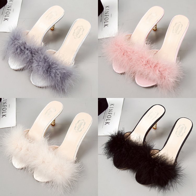 Sandales Femme En Peluche à Talon Fin - Mules élégantes été, Ouvertes, Confortables, Pour Soirée Ou Quotidien