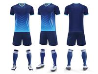 Ensemble de vêtements de sport pour club de football masculin personnalisé, maillot de football respirant bleu et blanc avec short, nom et logo d'équipe personnalisés