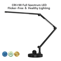 Lámpara de Escritorio LED con Control Táctil/Remoto, Luz Blanca Cálida/Dia, Base Metálica Plegable, Doble Fuente de Luz, 95 CRI, Cuidado de la Vista, para Estudio u Oficina