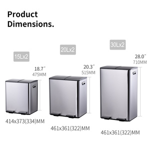 30L Mềm Đóng Cửa Tái Chế Bin Với 2 Ngăn Thép Không Gỉ Retangular Thùng Rác Có Thể Gập Lại Đạp Bin Wbs150l30 - Product Image 6