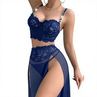 Lingerie sexy pour femmes grandes tailles, chemise de nuit en dentelle et maille transparente, longue, à fente haute, col en V profond, robe séduisante et exotique