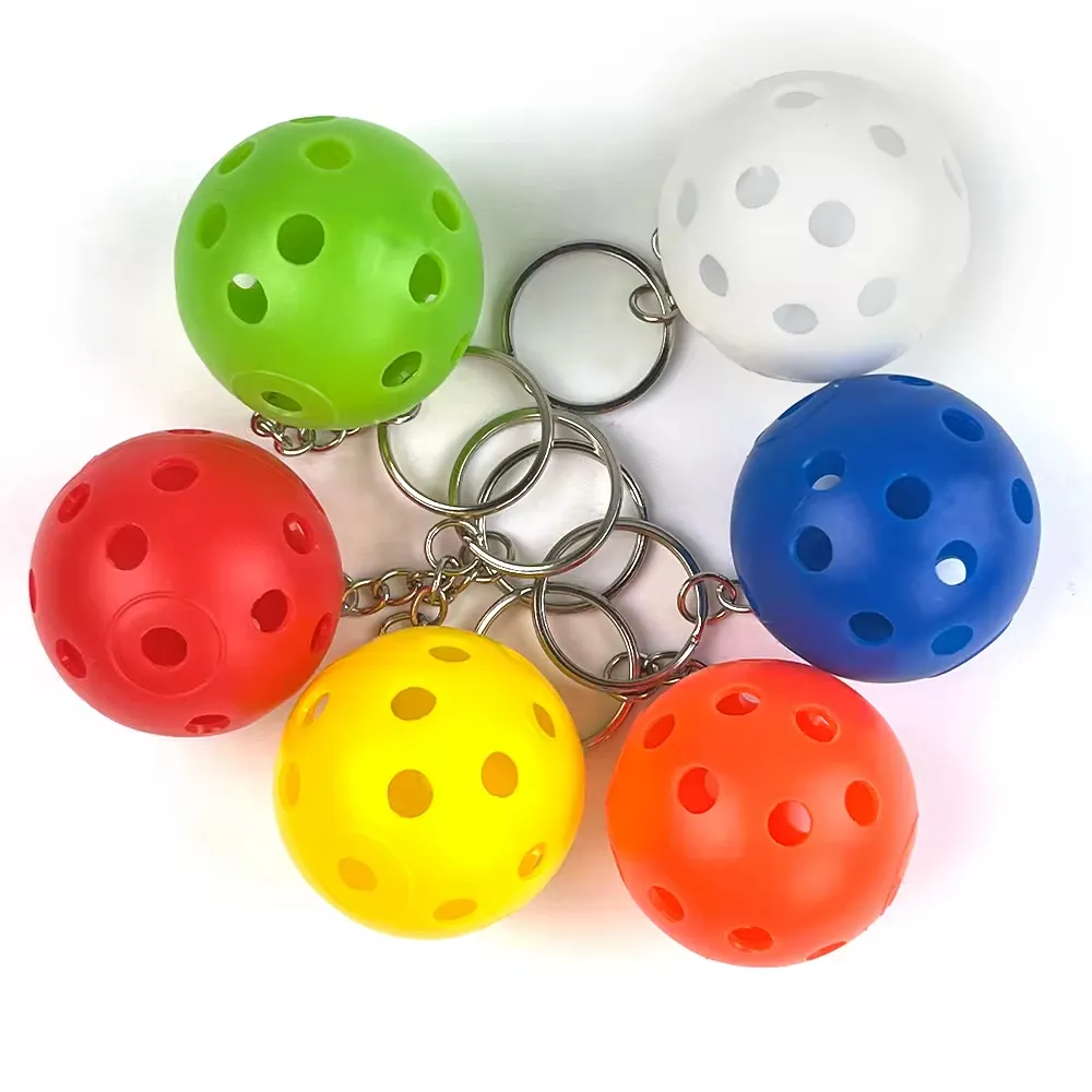 New Design PE Plastics Colorful Mini Hanging Pickleball Key Chain Portable Ball