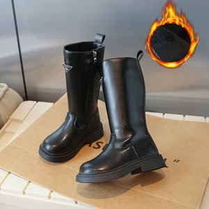 Nouvelles bottes longues pour enfants avec fermeture éclair latérale et fourrure, chaussures décontractées tendance pour enfants - Product Image 3