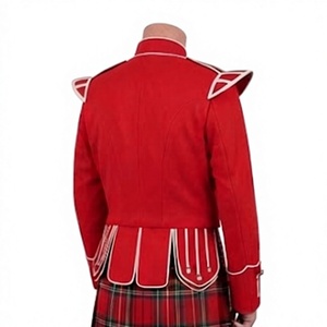 Scottish Highland Red Doublet <b>Blazer</b> <b>for</b> <b>Men</b> Woolen Formal Uniform Jacket with <b>White</b> Trim Silver Braid <b>for</b> Pipe Band - Product Image 4