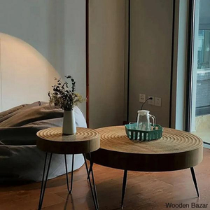 Modern Wooden <b>Nesting</b> Coffee <b>Tables</b> With Iron Legs Minimalist Living Room Furniture Set - Product Image 1
