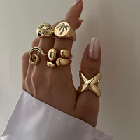 Bagues Chics Dainty J&D pour Femmes en Acier Inoxydable 18 Carats, Style INS, Bagues Volumineuses Double Couche Brillantes