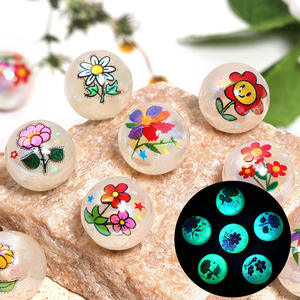 16mm Luminous Printed Round <b>Beads</b> Acrylic Small <b>Red</b> Flower <b>Bead</b> DIY Jewelry Accessories <b>Beads</b> - Product Image 1