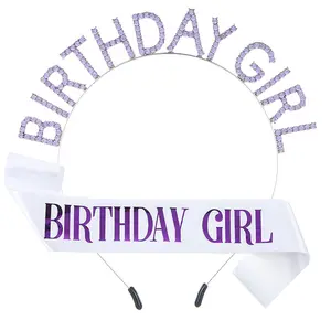 Go Party vendita calda Queen Crown BIRTHDAY GIRL For Girls Women Glitter Sash e Crystal Tiara Set Pageant Birthday Party Decor