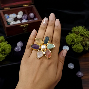 Exima Traders New Trendy Design Vintage <b>Brass</b> <b>Ring</b> for Women Daily Wear with Multi Color Natural Stone Unique Design Gift - Product Image 1