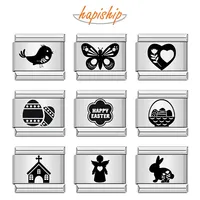Hapiship Nouvelles Tendances Pâques Jésus Cœur Papillon Breloques à Maillons Adaptées aux Bracelets de 9 mm en Acier Inoxydable pour la Fabrication de Bijoux DIY DJ1520