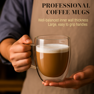 Insulated Double Wall Glass 350ml 12oz with <strong>Large</strong> Easy Grip Handle Borosilicate Glass <strong>for</strong> Latte Cappuccino Coffee <strong>Cups</strong> - Product Image 1