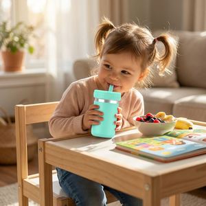 304 Stainless Steel 15oz Kids Sippy Cup Shockproof Silicone Cover Insulated Portable Straw <b>Water</b> <b>Bottle</b> Durable <b>Toddler</b> Cup - Product Image 2