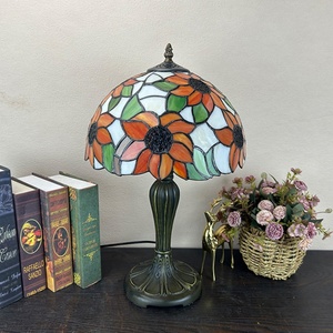 LongHuiJing European Stained Glass Sunflower Lampshade Mediterranean Multicolored 12-Inch Dome AC LED Adjustable Flexible - Product Image 4