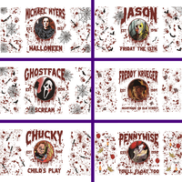 Autocollants de personnage de film d'horreur d'Halloween UV pour décalcomanies de tasse de transfert DTF