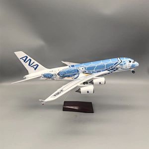1/160 échelle 46cm ANA Airbus A380 bleu tortue livrée modèle d'avion en résine moulé sous pression avec LED et roues - Product Image 3