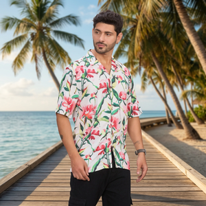 <b>Men's</b> Floral Print Full Sleeve <b>Hawaiian</b> <b>Shirt</b> Single Button Turn Down Collar Casual Viscose Rayon Breathable Eco Friendly Wear - Product Image 4