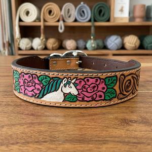Collar de Perro de Cuero Acolchado con Malla Suave de Lujo Unicornio, con Hebilla de Remache, Estilo Clásico, Ajustable para Todas las Estaciones - Product Image 3