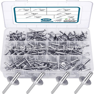 Blind Rivet Set 200Pcs Aluminum Shell Iron Rod Black Painted Button Head With Washer For Metal Repair - Product Image 1
