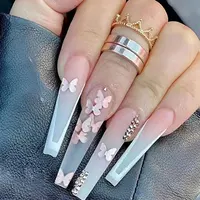 N-63 unghie francesi punta farfalla rosa stampa sulle unghie unghie artificiali di design acrilico per le donne bara viola sfumata