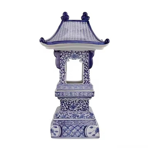 Antiguo chino <span class=keywords><strong>azul</strong></span> blanco cerámica Pagoda diseño contemporáneo jarrón de mesa <span class=keywords><strong>pabellón</strong></span> decorativo adorno de porcelana - Product Image 1