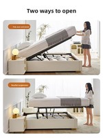 Lit de style crème de luxe léger, sommier minimaliste à bord plat, lit avec coffre de rangement pneumatique parallèle, style français en pin