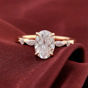 Wholesale Price Jewelry 10k/14k/18k Solid Real Gold 1ct/2ct/3ct D VVS Oval Moissanite Diamond Engagement Ring For Women