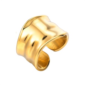 High End Jewelry Waterproof Gold Plated Stainless Steel Irregular Cuff <b>Rings</b> for Women - Product Image 1