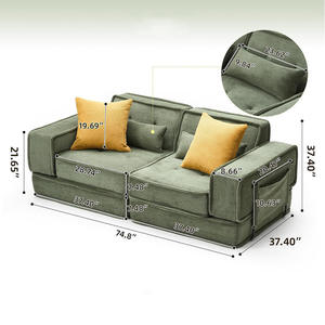 Sofá Cama de Corduroy Acolchado 2 en 1 Convertible <span class=keywords><strong>para</strong></span> Apartamento, Sala de Estar o Dormitorio, Sofá Cama de Dos Plazas - Product Image 3