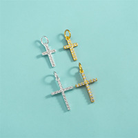 Pendentif Croix Religieuse en Argent Sterling S925 Plaqué Or avec Zirconiums Sertis de Diamants, Bracelet et Collier