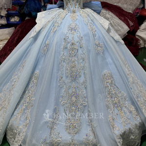 Vestido de Novia de Lujo Jancember XS249, Vestido de Novia Azul Cielo, Vestido de Baile con Peplum de Encaje, Vestido de Novia con Cuentas, Ropa para Recepción de Matrimonio - Product Image 6