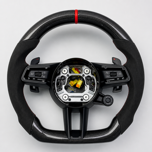 Volante de fibra de carbono brillante de base plana con pala de cambio roja de 12 marcas <span class=keywords><strong>SC</strong></span> para <span class=keywords><strong>Porsche</strong></span> <span class=keywords><strong>911</strong></span> 992 - Product Image 2