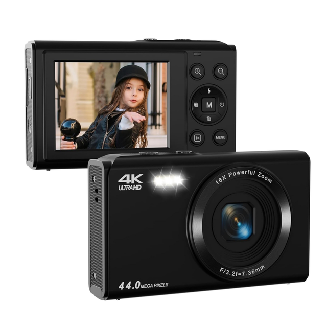 Digital Camera FHD 4K 5MP Fixed Focus 16X Digital Zoom CMOS 2-3" Screen Compact Portable Cheap Point Shoot for Teens Kids