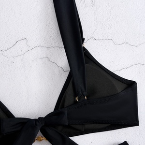 Ensembles de bikinis en nylon personnalisés 2024 pour femmes, simples et sexy, imprimé léopard, maillots de bain deux pièces, vêtements de plage avec lien à nouer - Product Image 4