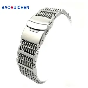 20Mm 22Mm 24Mm Heren Rvs Horloge Band Haai Mesh Polsband Luxe Armband Vervanging Zwart Push knop