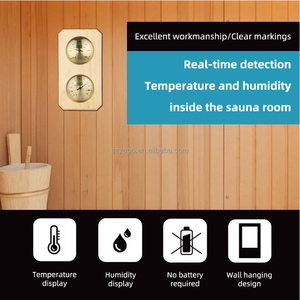 サウナ発汗蒸気室 温湿度計 木製 高温高精度 木製フレーム ダブルメーター - Product Image 3