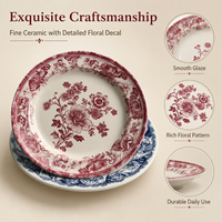 Assiette à dîner en céramique écologique vintage européenne, impression florale, assiette de service colorée
