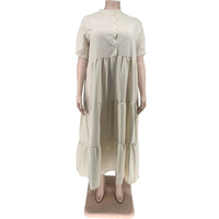 Robe chemise décontractée d'été pour femme grande taille avec perles et fente, manches courtes, col à revers uni boutonné