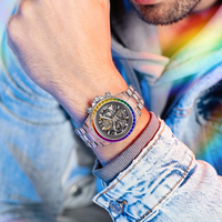 Montre squelette automatique mécanique pour homme Bonest Gatti, boîtier transparent en cristal, bracelet, réserve de marche de 85 heures, lumineuse BG6009