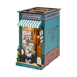 3d Handgemaakte Puzzel Boekensteun Boekenplank, Diy Miniatuur Poppenhuis, Kids Huis Maken Kit Met Led (Soul Book Store)