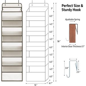 Organisateur blanc à suspendre derrière la porte, 5 grandes poches transparentes, 6 poches latérales en maille, rangement suspendu anti-basculement pour derrière les portes et les murs - Product Image 2