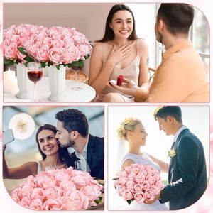 زهور اصطناعية بالجملة، بتلات ورد حريرية وردية، ورود طويلة الساق لعيد الحب وباقات الزفاف وديكور المنزل والحفلات - Product Image 4