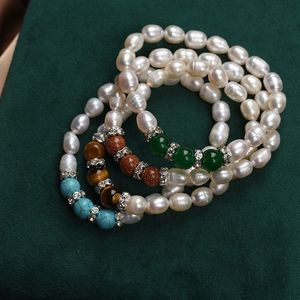 Pulsera de Perlas de Agua Dulce Naturales Amelia, 8-9mm, Elástica, con Cuentas, 4 Diseños, Blanca, Multicolor, Perlas Tipo Patata - Product Image 3