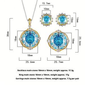 Fashion Eco-friendly Copper Gold Plated 18-10MM Sea Blue Cubic Zirconia Classic Floral Pendant <b>Earrings</b> Jewelry <b>Set</b> Wedding - Product Image 2