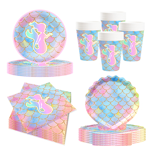 DAMAI - Juego de Vajilla con Temática de Sirena para Fiesta de Cumpleaños, con Platos, Vasos y Servilletas para 8 Personas - Product Image 3