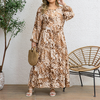 Robe de vacances rétro pour femmes, grande taille, imprimé léopard, manches longues, coupe ample, jupe tissée, tenue de vacances confortable, tenue de plage/bord de mer