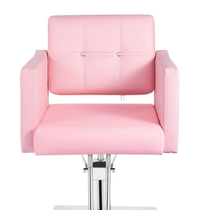 Fauteuil de barbier en similicuir rose avec pompe hydraulique, base carrée réglable en hauteur, mobilier de salon contemporain - Product Image 5