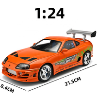 Modèle de voiture miniature en métal 1:24 Supra A80 Super Car Fast Furious JDM avec son et lumière, modèle de voiture en métal à rétrofriction, jouets