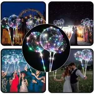 Ballons bobo électriques à LED, avec bâton et batterie, décoration, lumière à piles, pour fête lumineuse, mariage, noël