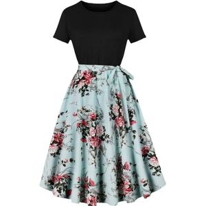 Vestido Retro A-List con Estampado Floral de Puntos, Cuello Cuadrado de Satén, Tirantes Finos, Cintura Natural, Largo hasta la Rodilla, Lavable - Product Image 6