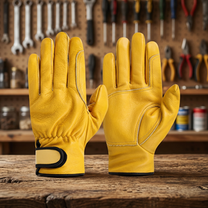 Gants de travail personnalisables en cuir de chèvre FURUNDA antidérapants (certifiés EN388) - Doublure en coton avec pouce en relief, paume renforcée, élastique - Product Image 3